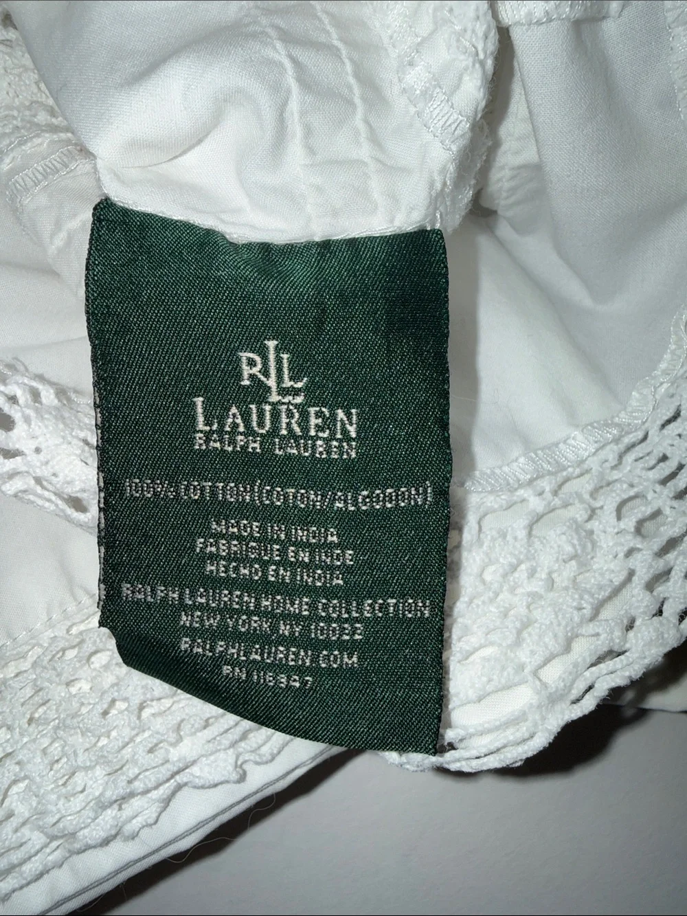 Vtg Ralph Lauren Home/Lake Floral King Pillow Cases Set Ivory Crochet Lace Hem